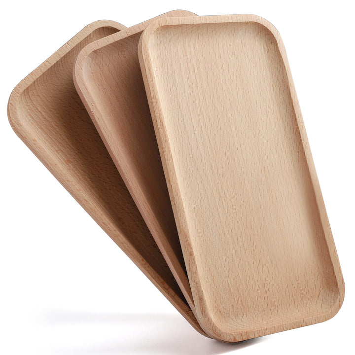 zeeooil Servierplatte aus Holz, 3 Stück, 24,8 cm, rechteckig, Serviertablett aus Holz, Charcuterie-B