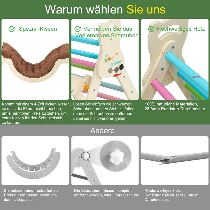 Klettergerüst Indoor Geschenke Junge Mädchen, Montessori Spielzeug ab 1.5 2 3 4 + Jahre, Upgrade 7-i