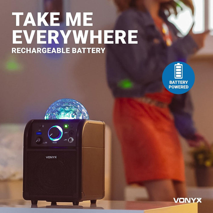 Vonyx SBS50P Karaoke Box mini Blockrocker Lautsprecher, Karaoke Maschine mit 1 Mikrofon und Akku Mus