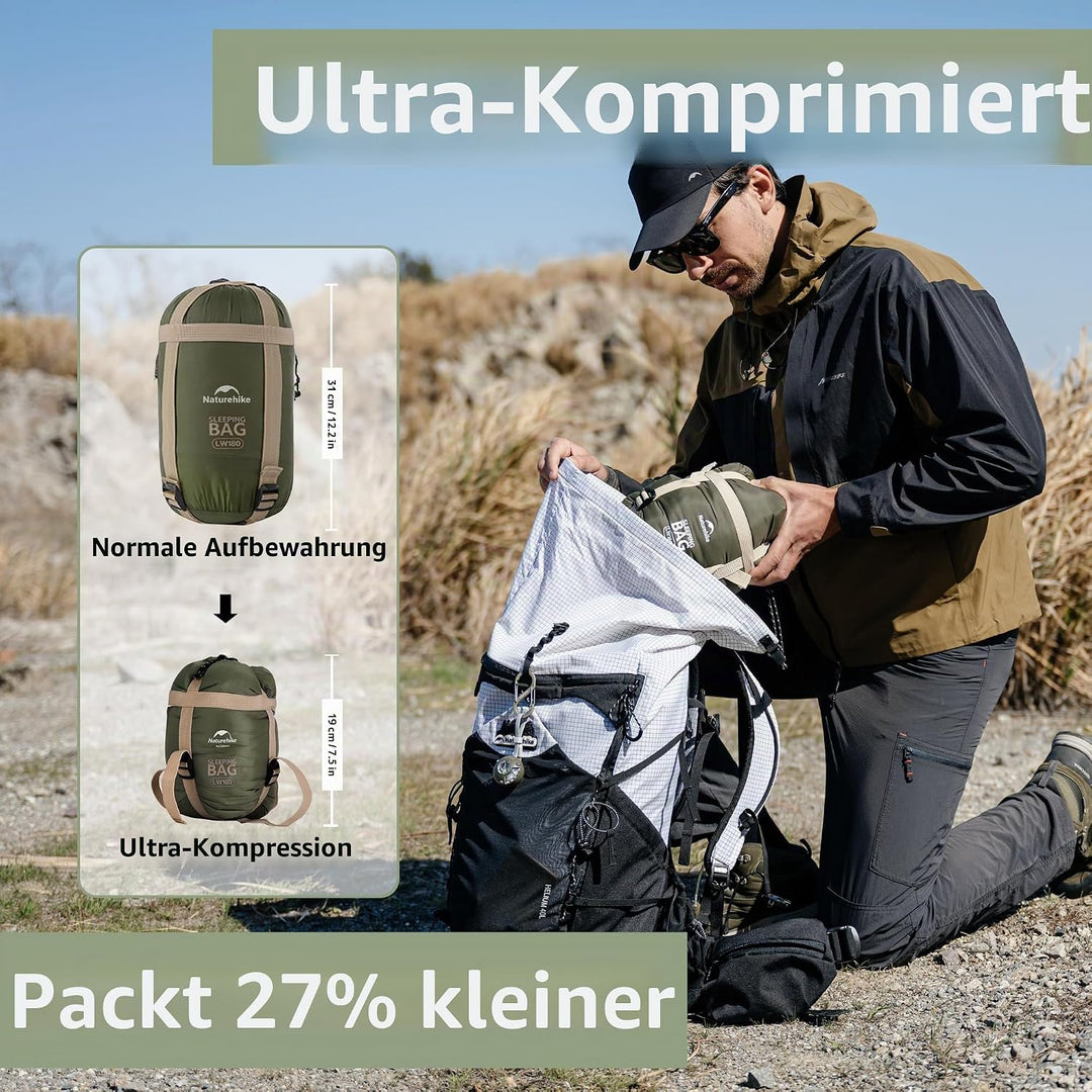 Naturehike Schlafsack Ultraleicht Mini Kleines Ultraleicht 680/760g für 3 Jahreszeiten mit 190x75/20