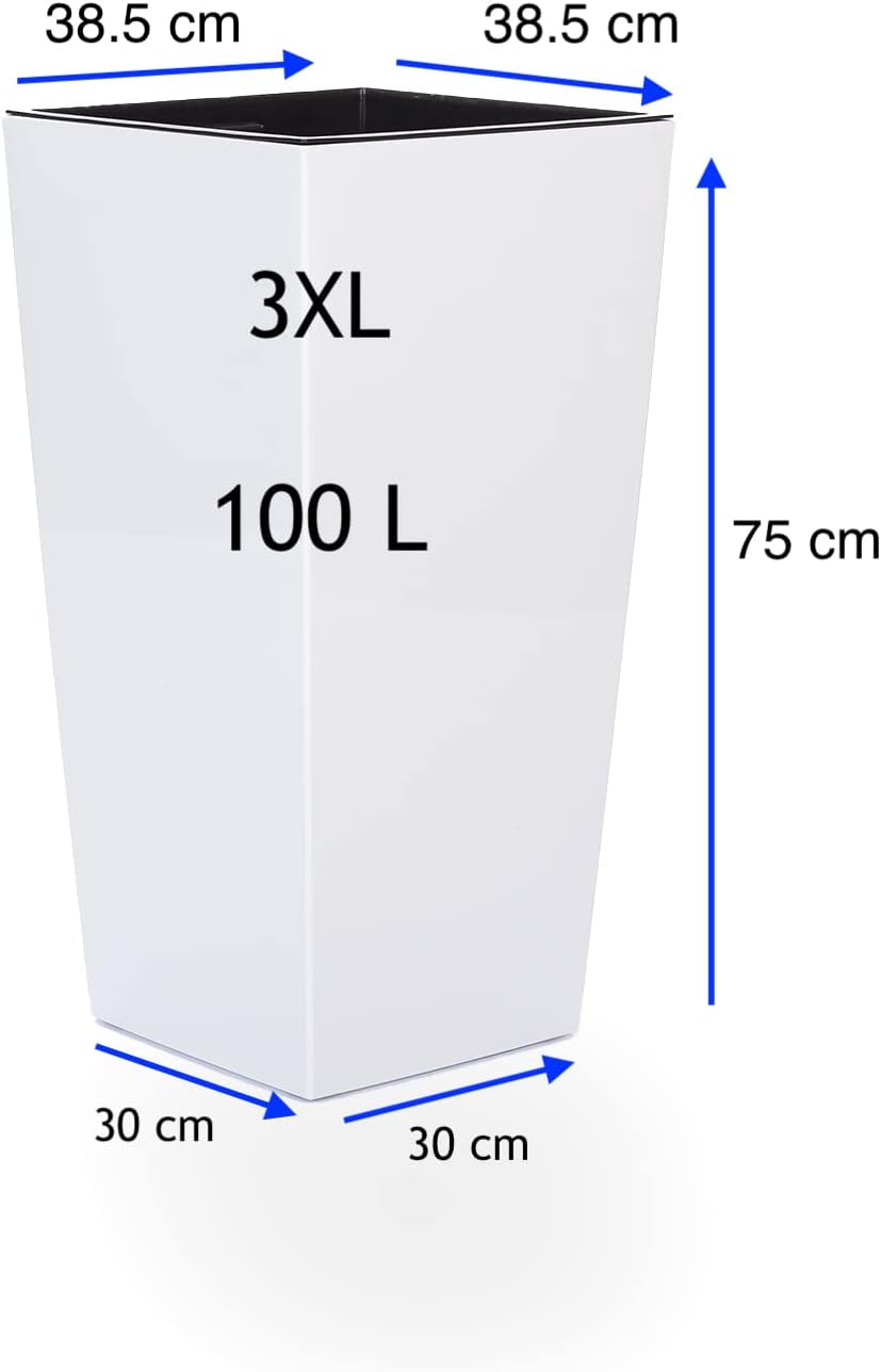MELTOM Pflanzkübel aus Kunststoff in Hochglanz Farbe: Weiss mit Herausnehmbaren Einsatz, BxTxH in cm