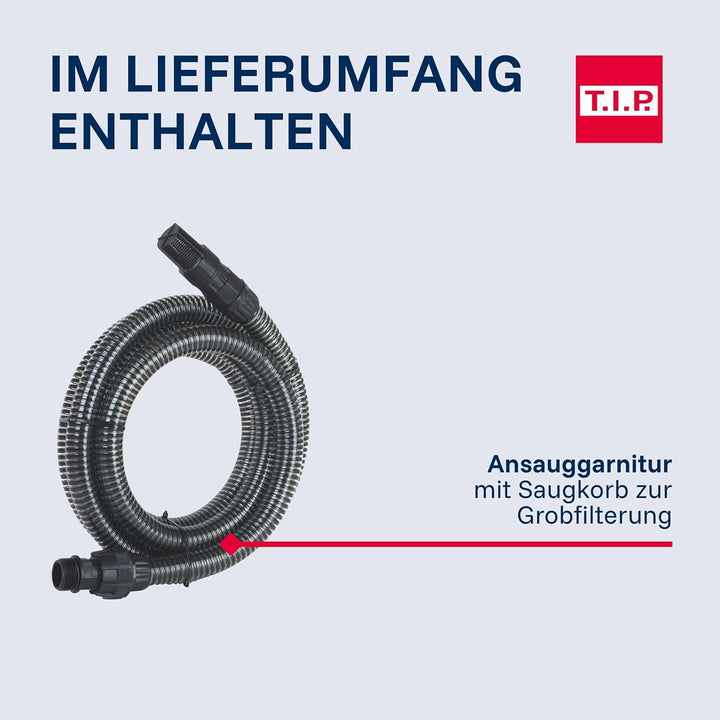 T.I.P. Gartenpumpe Edelstahl mit 4 m Ansauggarnitur (3.300 l/h Fördermenge, 46 m Förderhöhe, 4,6bar