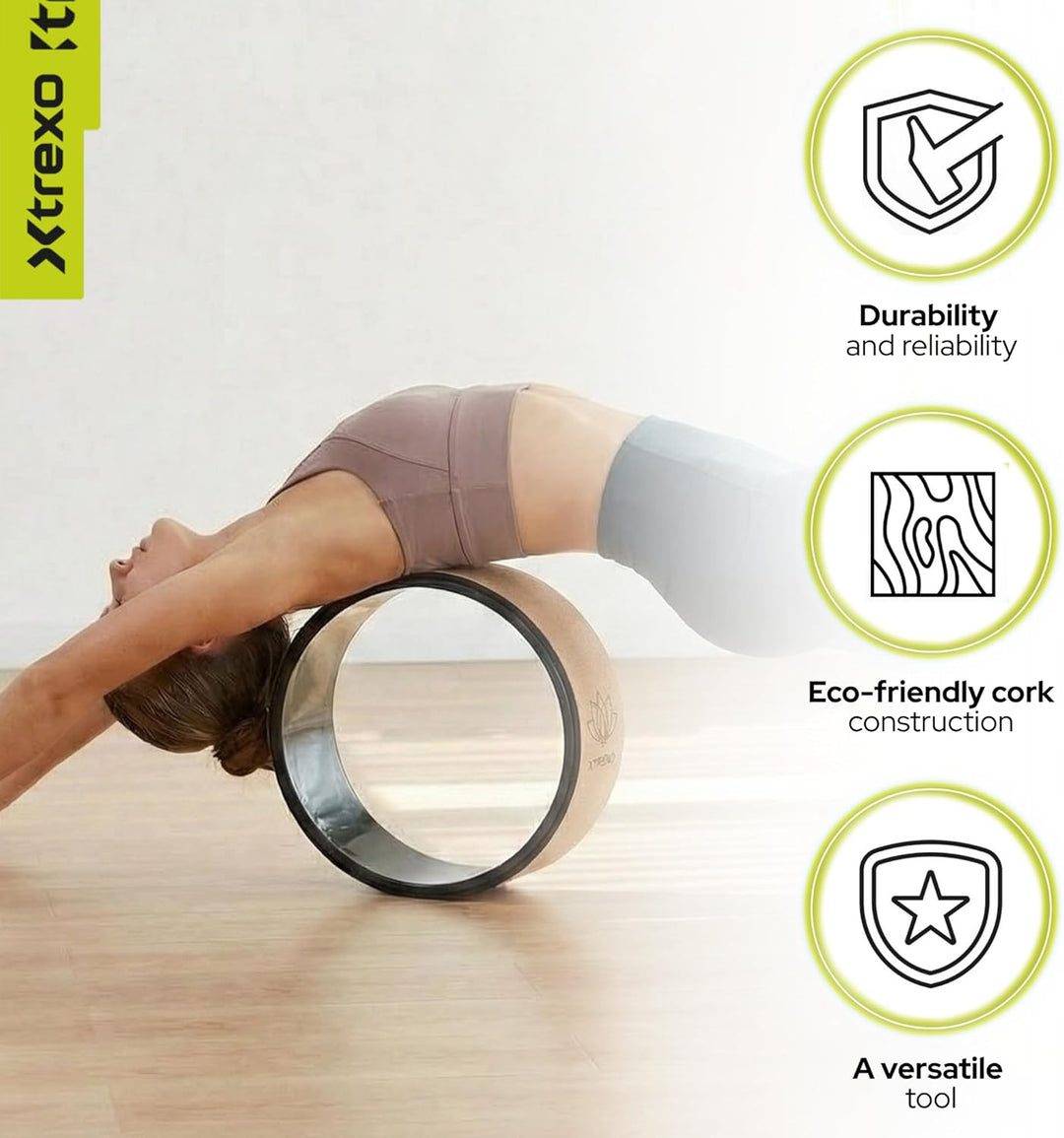 XTREXO Yoga Rad Naturkork mit einem Durchmesser von 32 cm und einer Breite von 13 cm in Braun aus 10