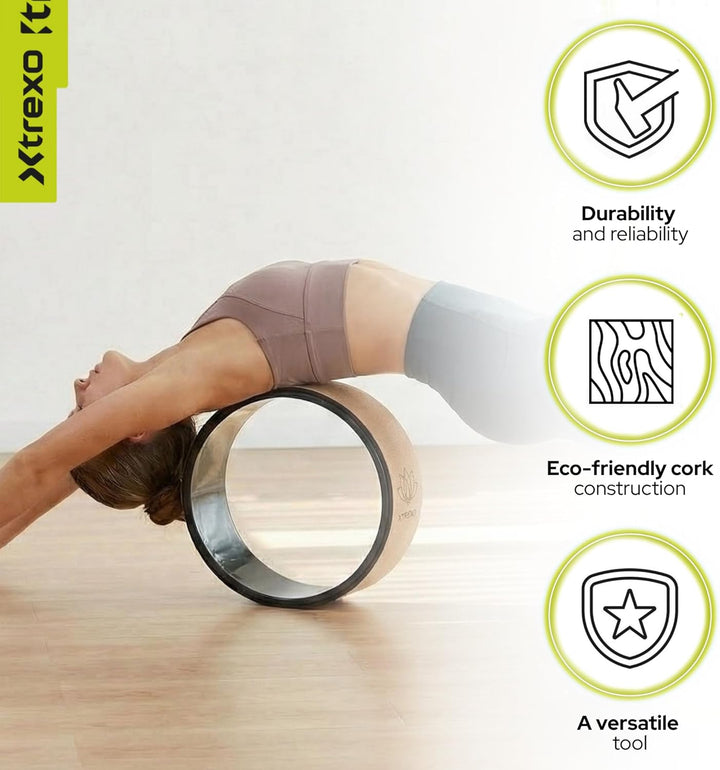 XTREXO Yoga Rad Naturkork mit einem Durchmesser von 32 cm und einer Breite von 13 cm in Braun aus 10