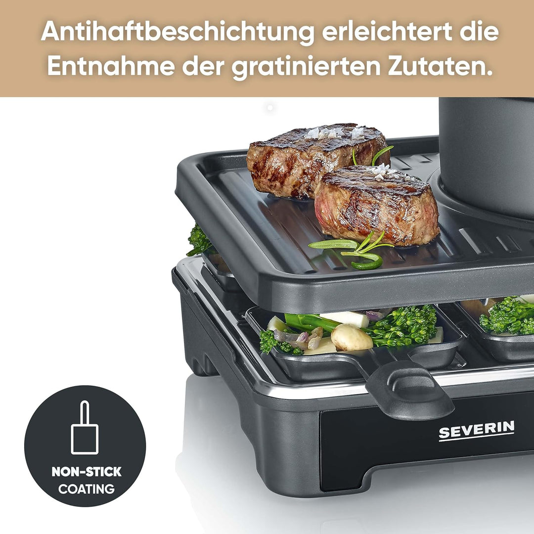 SEVERIN Raclette-Fondue-Kombination für 8 Personen, 2-in-1 Raclette Grill mit Grillplatte &amp; Fondue-S