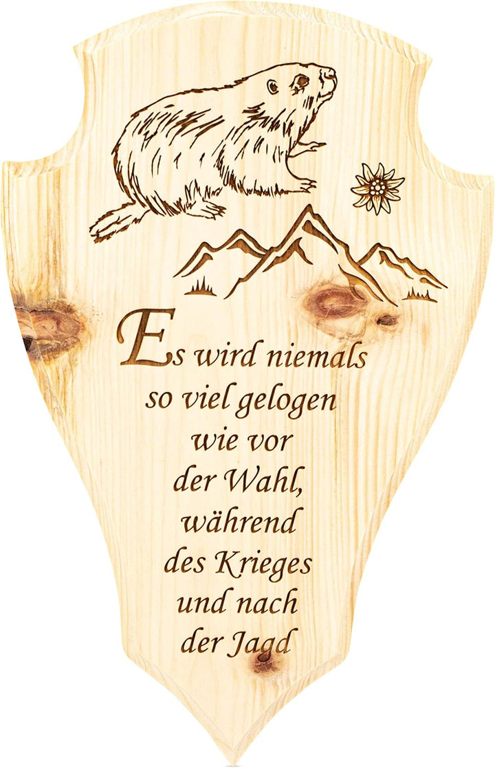 sagl.tirol Jäger Trophäenschild Wandbild aus Zirbe Des Jägers Ehrenschild (Es wird niemals)