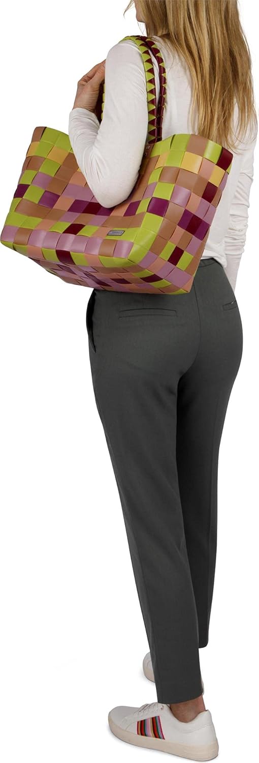 normani Einkaufstasche geflochten mit Henkeln - Tragetasche extra robust Farbe Classic/Peach Classic