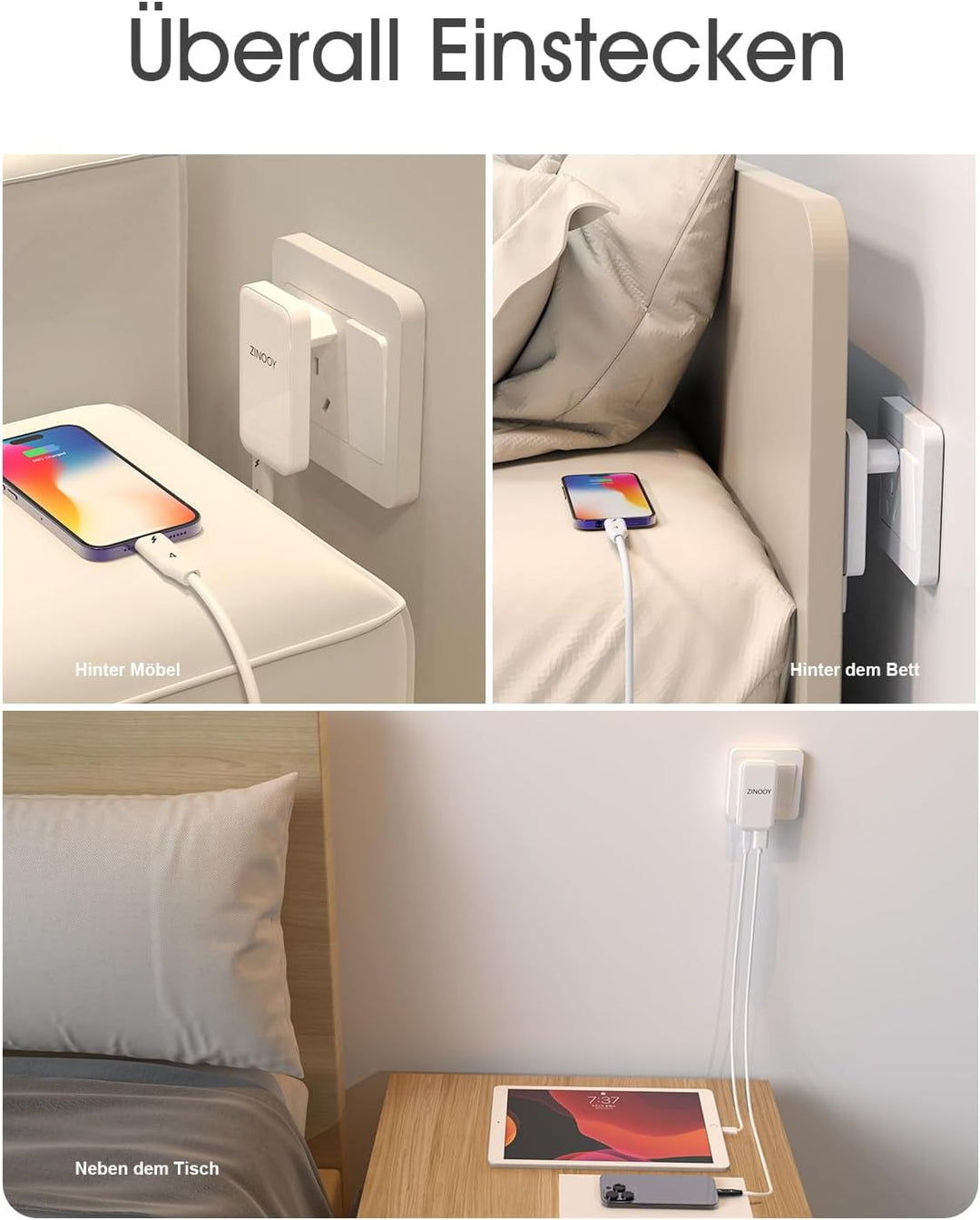 Zinooy USB C Ladegerät 35W, Flat USB Wall Charger, Ultra Slim Power Adapter für iPhone 11/12/13 iPho