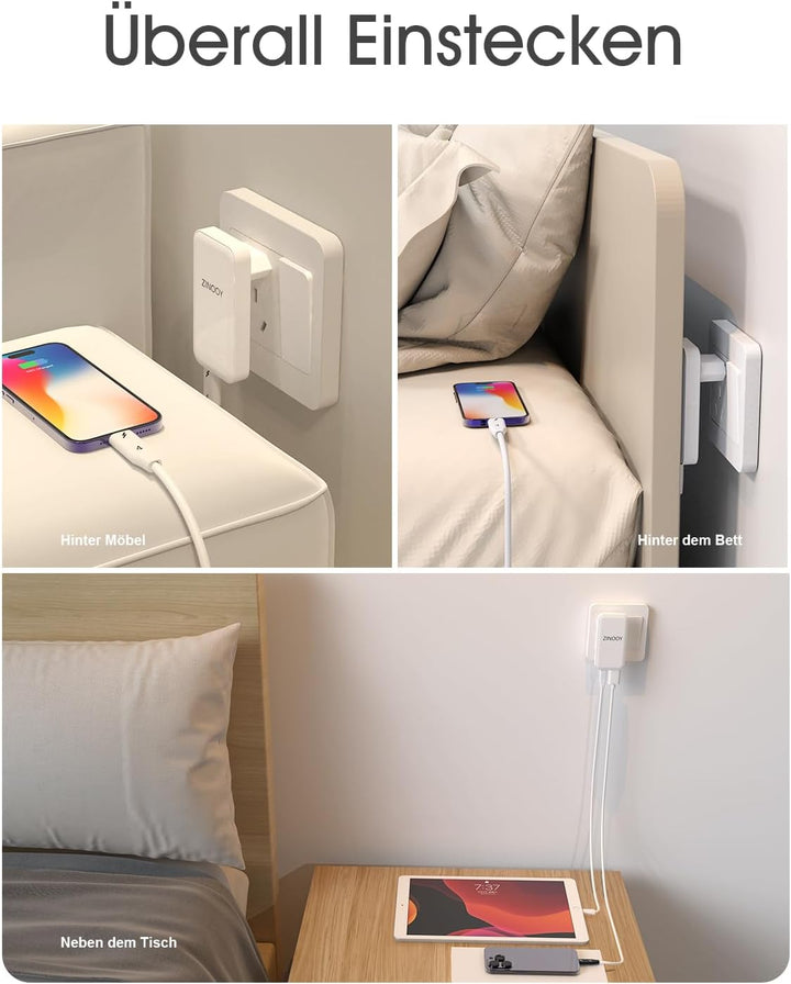 Zinooy USB C Ladegerät 35W, Flat USB Wall Charger, Ultra Slim Power Adapter für iPhone 11/12/13 iPho