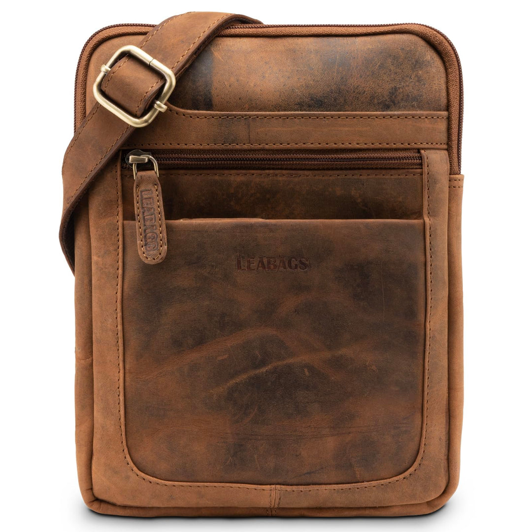 LEABAGS Detroit Umhängetasche Herren – Kleine Leder Umhängetasche 21x26 cm – Mini Crossbody Tasche m