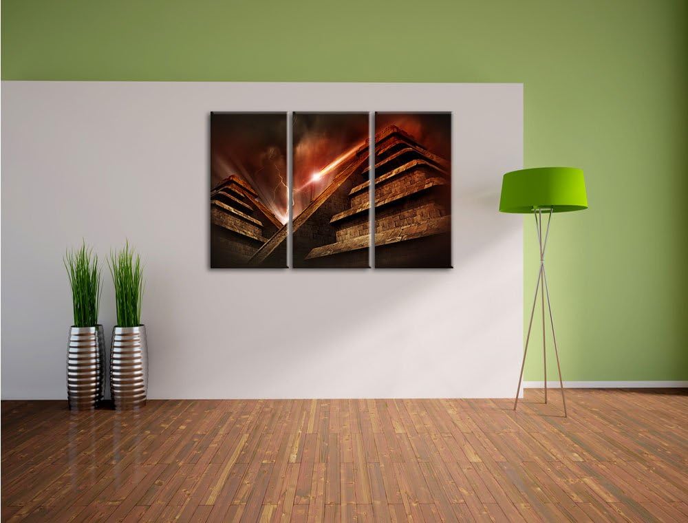 Pixxprint Majatempel bei Gewitter 3-Teiler Leinwandbild 120x80 Bild auf Leinwand