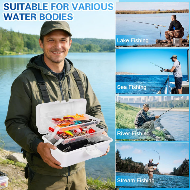 213 PCS Angelzubehör-Set,Angelkoffer mit Zubehör Angelset mit Blei-Gewichten,Haken,Angelköder,Angela