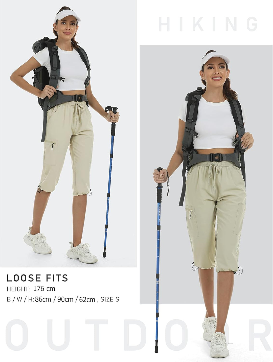 MoFiz Cargo Shorts Damen Wandershorts Lightweight Trekking Caprihose Sommer Outdoorhose mit Reissver