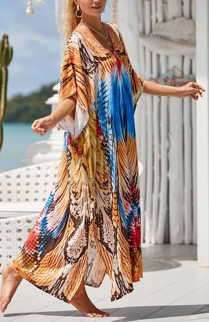 Orshoy Damen Strandkleid Bikini Cover Up V Ausschnitt Kleid Freizeitkleid Sommerkleid Sommer Lang Ma