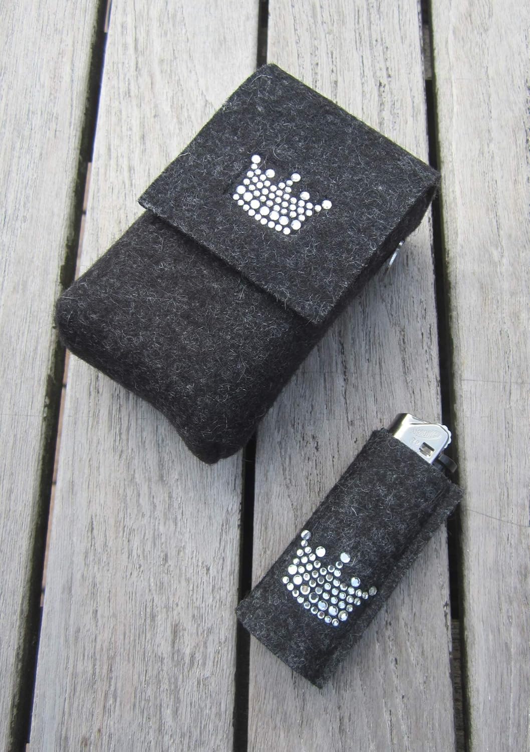 zigbaxx Set Zigarettenetui mit Feuerzeughülle LITTLE CROWN - Zigarettenhülle für Zigarettenschachtel