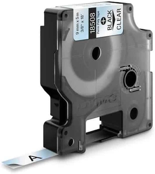 Dymo Rhino Band Industrie Polyesteretiketten, 9 mm x 5.5 m, schwarz/transparent schwarz auf transpar