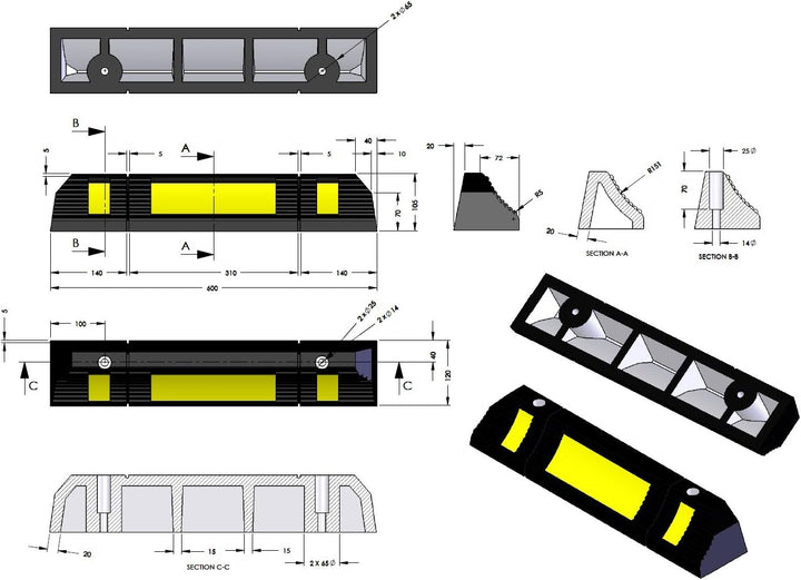 SNS SAFETY LTD RWS-225 Gummi Radstopp-Parkbegrenzung für gewerbliche und Private Parkhäuser, Parkplä