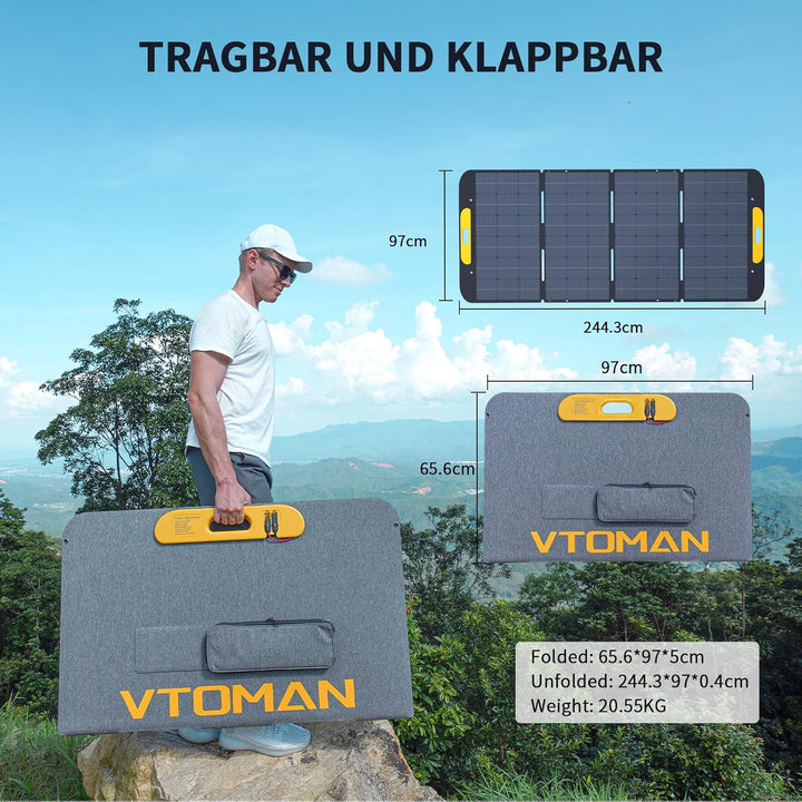 VTOMAN VS400 Faltbares Solarpanel 400W, 43V/25% Effizienz, Monokristalline Tragbare Solarmodul für P