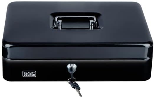 BLACK+DECKER 4-Fach-Geldkassette mit Münzsortierer - 30,5 x 8,5 x 24 CM - inkl. 2 Schlüssel – Metall