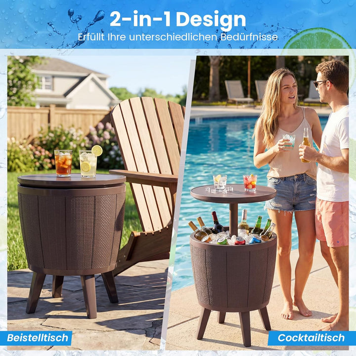 COSTWAY Cool Bar, Kühltisch Outdoor Wetterfest, 38L Beistelltisch mit Hebedeckel, Getränkekühler für