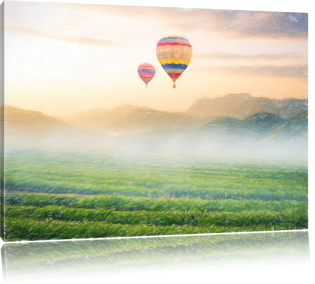 Pixxprint Heissluftballon Landschaft als Leinwandbild/Grösse: 100x70 / Wandbild/Kunstdruck/fertig be
