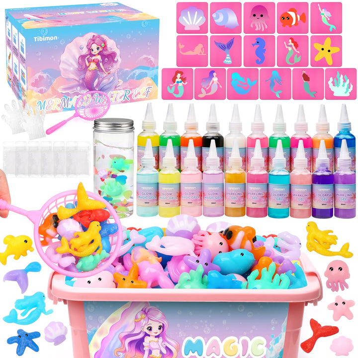 Meerjungfrau Magic Water Elf, DIY 3D Magisches Wasser Gel Spielzeug, 20 Magischem Gel und 16 Formen,