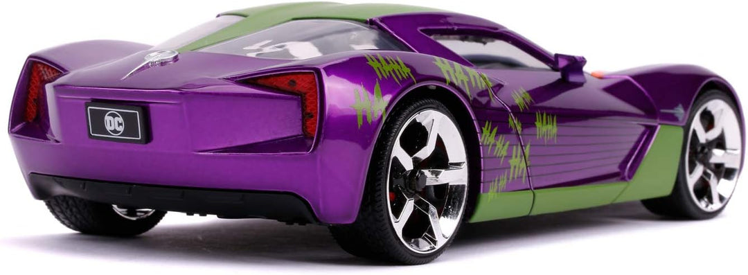 Jada Toys Chevy Corvette Stingray, 2009, Joker Figur, Batman, Massstab 1:24, Freilauf, Türen & Koffe