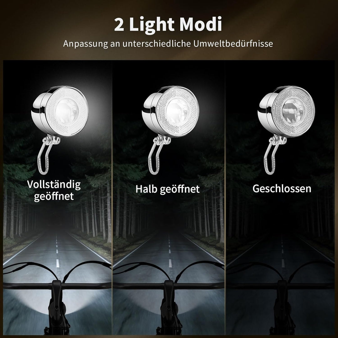 Retro LED Fahrradlicht Vorne, 30 LUX Fahrrad Frontlicht mit 100% / 50% Lichtleistung und 4X AAA Batt