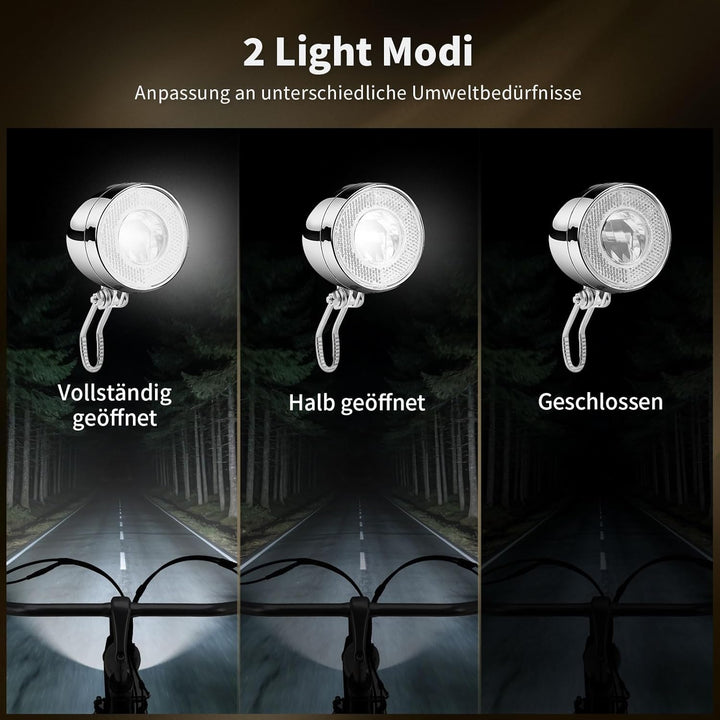 Retro LED Fahrradlicht Vorne, 30 LUX Fahrrad Frontlicht mit 100% / 50% Lichtleistung und 4X AAA Batt