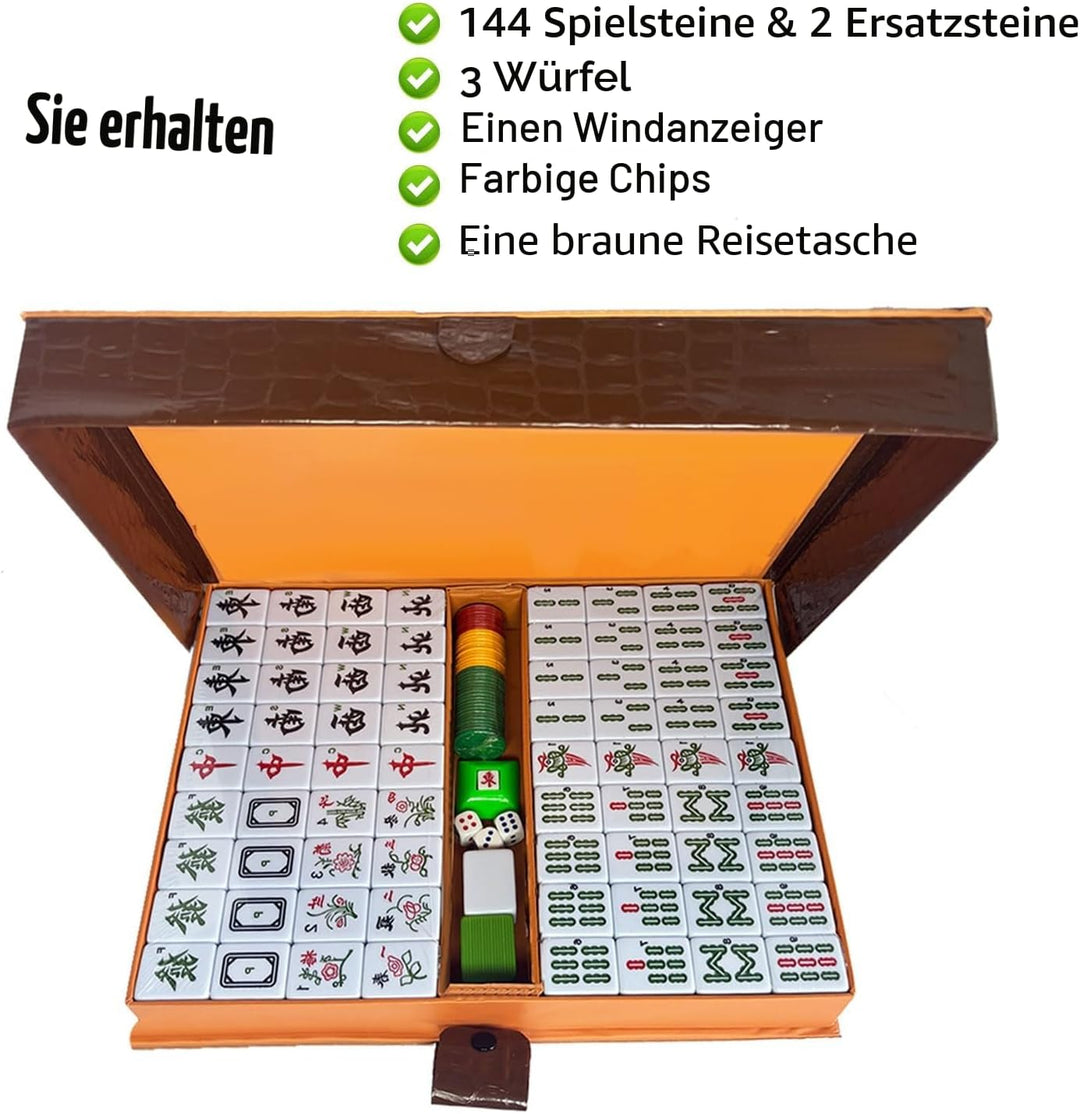 LANYOTA Mahjong-Set Grosses Elfenbeinfarbe Ziegeln Mit Arabische Ziffern Fliesen Chinesisches Mahjon