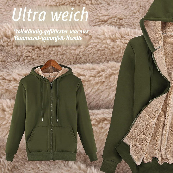 Fleecejacke Damen Hoodie Kapuzenpullover Sweatjacke Warm Oberteil, Herbst Winter Sweatshirt mit Reis