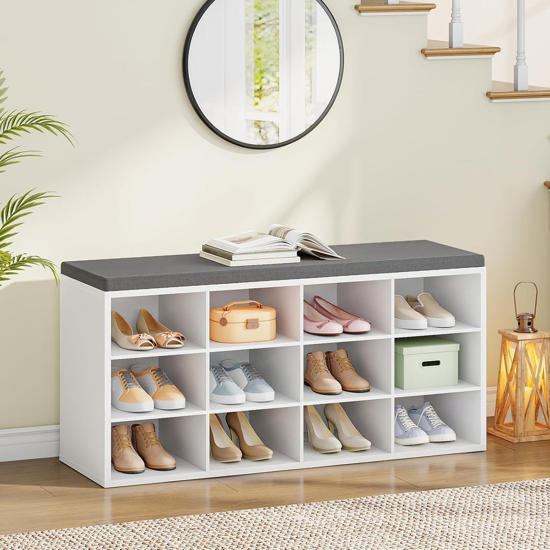 HOOBRO Schuhbank mit 12 Fächern, Schuhregal mit gepolsterter Sitzbank, Schuhschrank, für Flur, Wohnz
