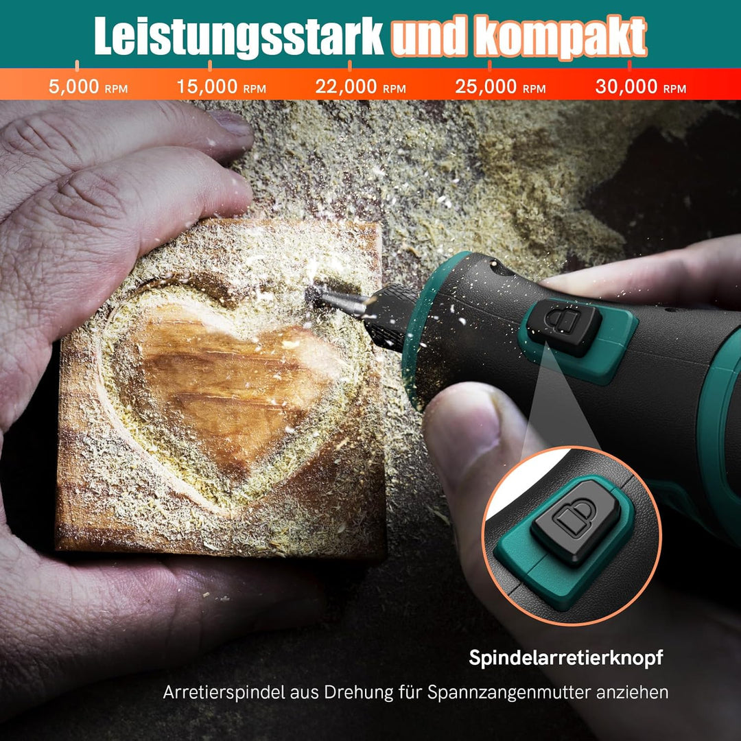 Multifunktionswerkzeug Akku - NEU MASTER 8V 2.0Ah Akku Rotationswerkzeug mit 117 Stück Zubehör, LED