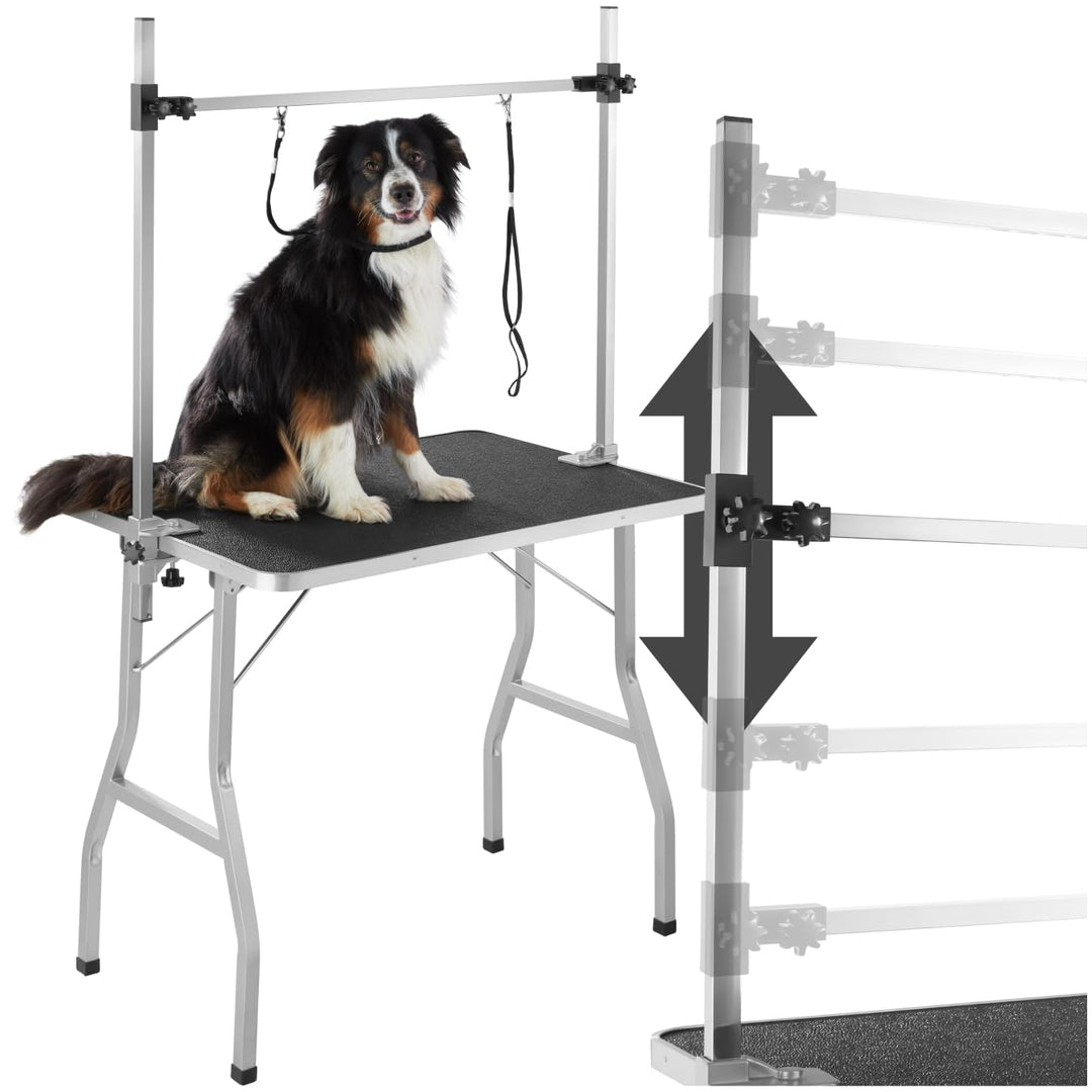 TecTake 402893 Trimmtisch für Hunde/Katzen mit höhenverstellbarem Galgen und 2 Schlingen, Klappbar,