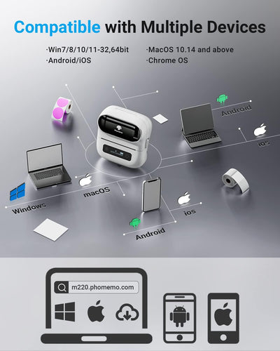 Phomemo M220 Etikettenmacher, Bluetooth-Etikettendrucker für Barcode, Adresse, Haus, Mailing, Kleinu