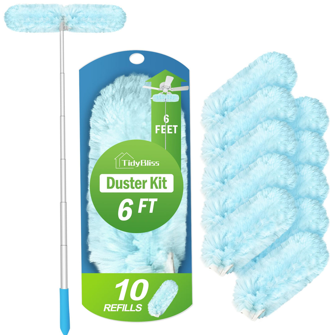 TidyBliss Staubwedel Teleskopstange für Swiffer, 180cm Staubmagnet Lang Ausziehbar mit 10 Nachfüllpa