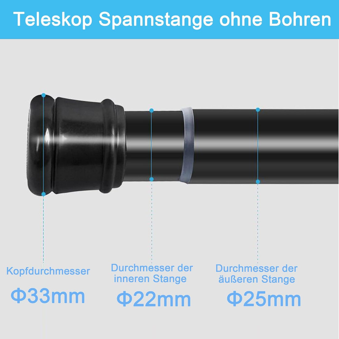 1Stück Gardinenstange Ohne Bohren Duschstange Ausziehbare Kleiderstange für Fenster, Kleiderschrank,