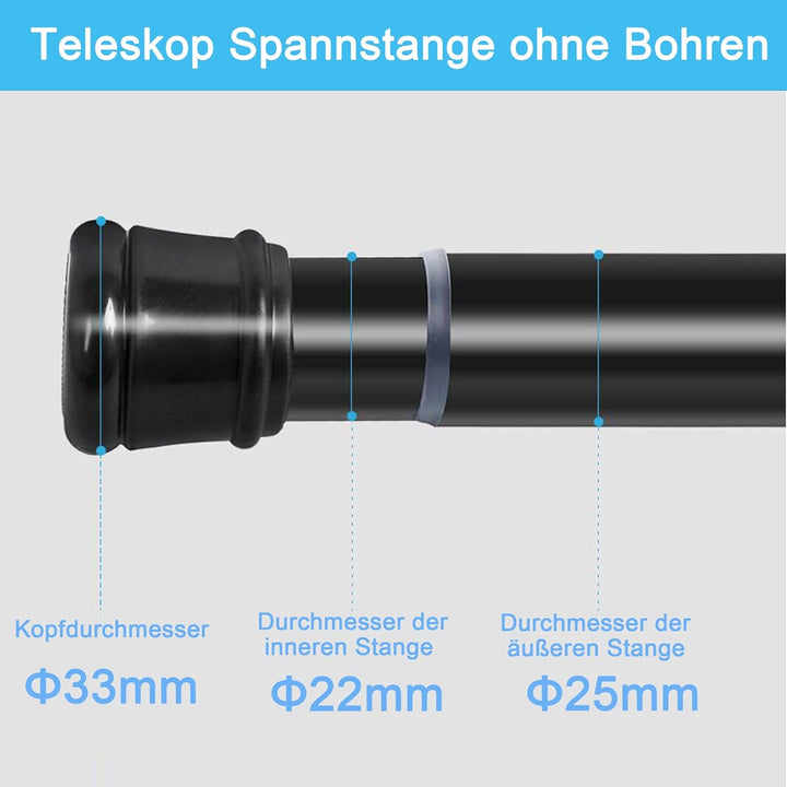 1Stück Gardinenstange Ohne Bohren Duschstange Ausziehbare Kleiderstange für Fenster, Kleiderschrank,