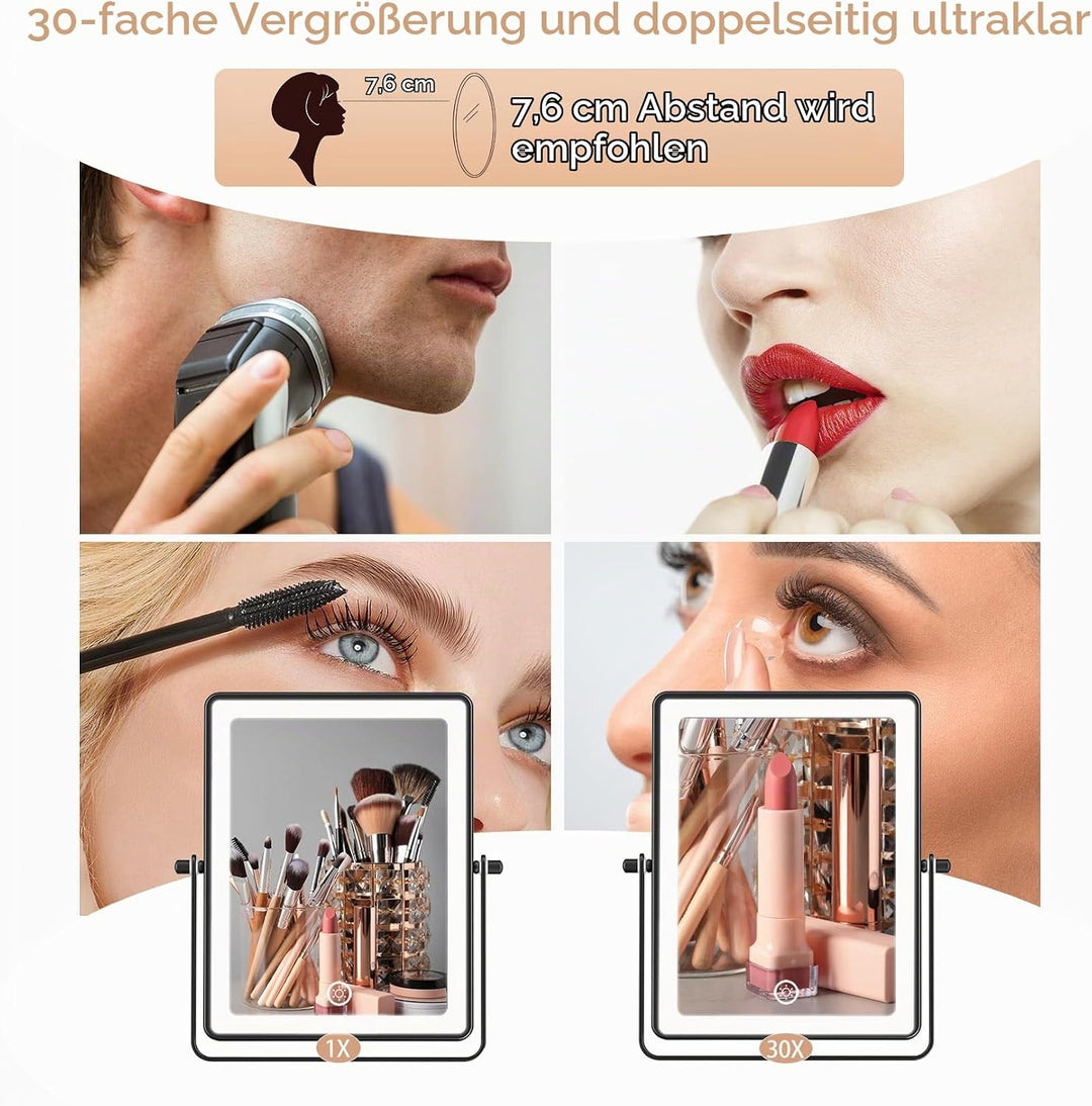 Famihomii 5000mAh Wiederaufladbar Kosmetikspiegel mit LED Beleuchtetung, Schminkspiegel mit 1-/30X V