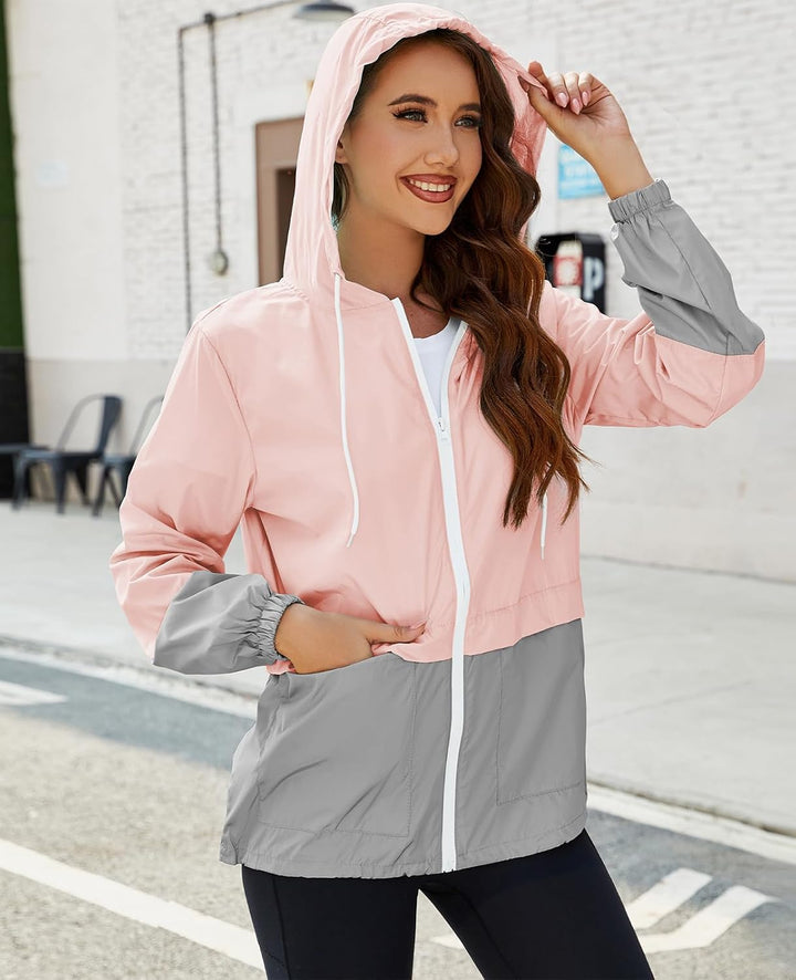 PONCEAU Regenjacke Damen Wasserdicht Windbreaker Atmungsaktiv bergangsjacke Regencape Leichte Jacke