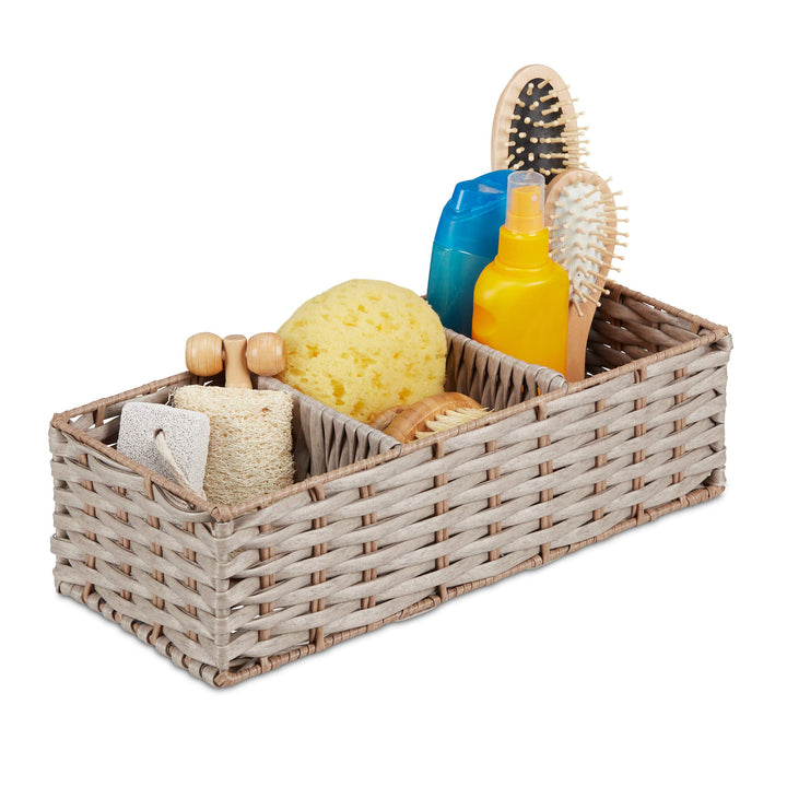 Relaxdays Aufbewahrungskorb geflochten, Bad Aufbewahrung, mit 3 Fächern, Kunststoff, HBT: 11 x 36,5