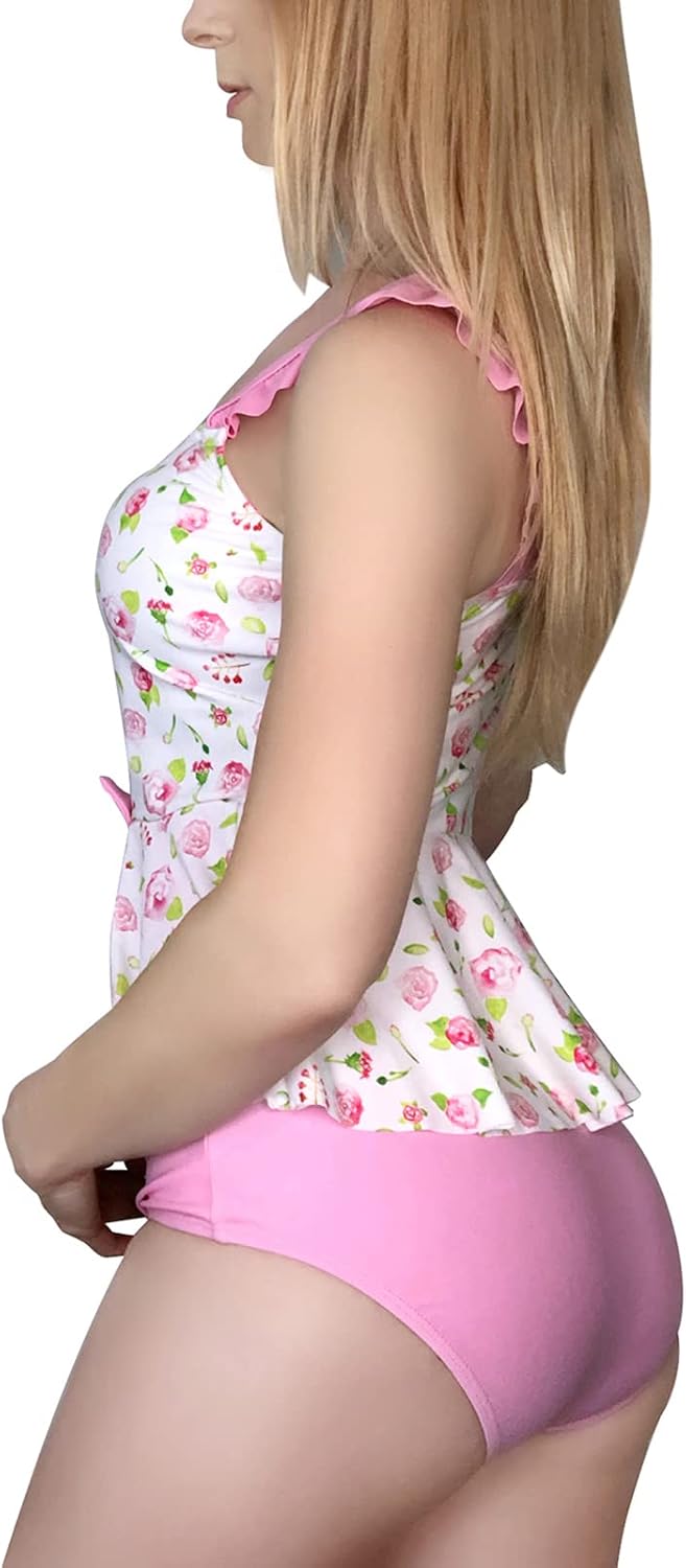 LittleForBig bescheidene Kawaii eine Stück Badebekleidung Badeanzug – Retro Rose Rosa M