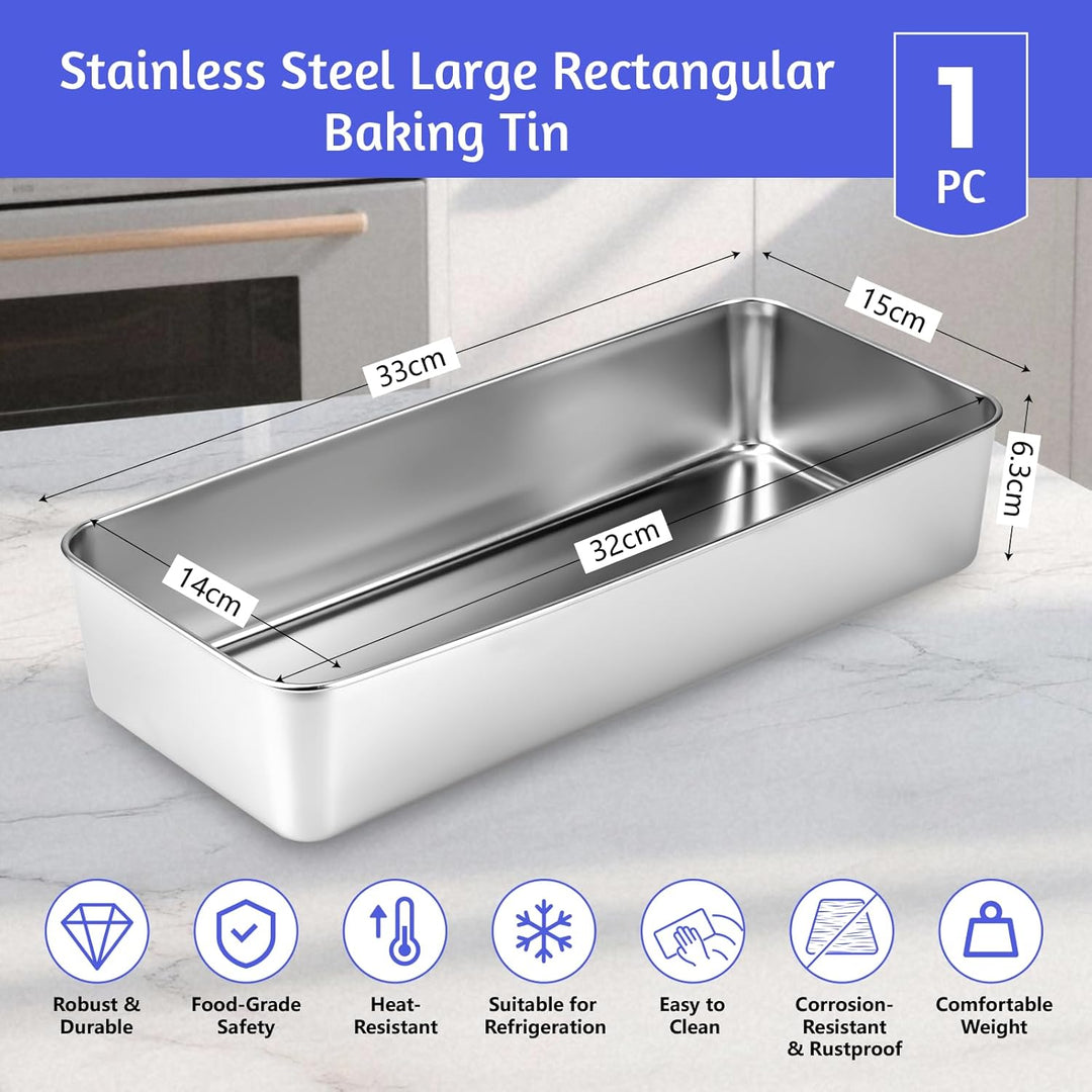 Romon Edelstahl Brotbackform, 2 Stück Brotbacktopf Kasten, Rechteckige Kastenform (33×15×6.5cm) hitz