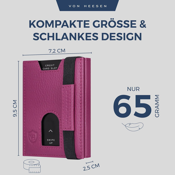 VON HEESEN Slim Wallet mit XL Münzfach & RFID-Schutz - Leder Geldbeutel - Mini Geldbörse für Herren