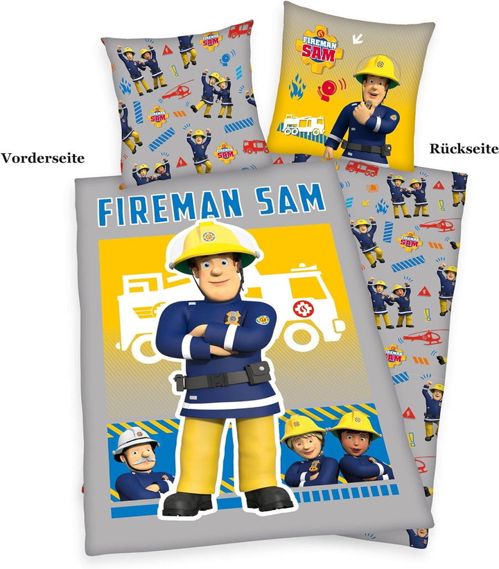 Herding Bettwäsche-Set, Feuerwehrmann Sam, Kopfkissenbezug 80 x 80 cm mit Reissverschluss und Wende-