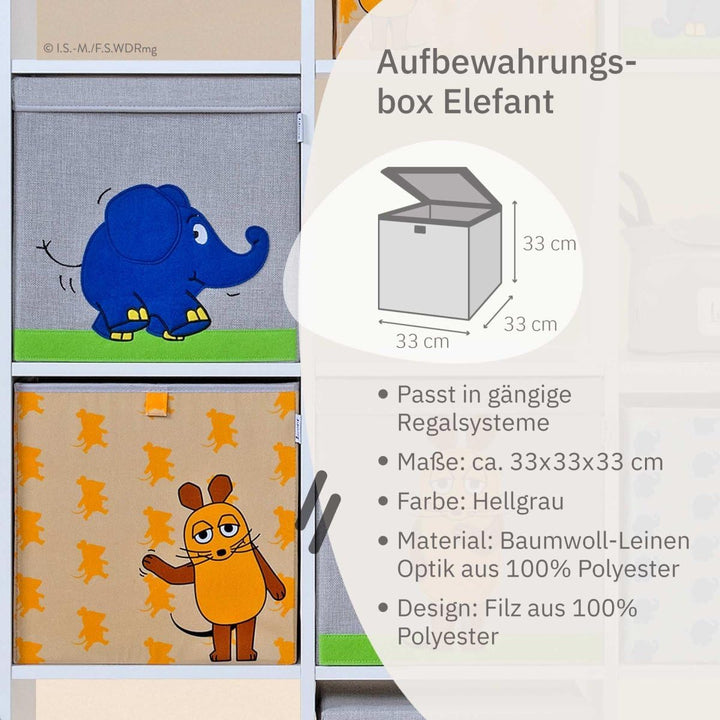 LIFENEY meets Die Maus Aufbewahrungsbox mit Deckel für Kinder – Box mit dem bekannten Elefanten zum