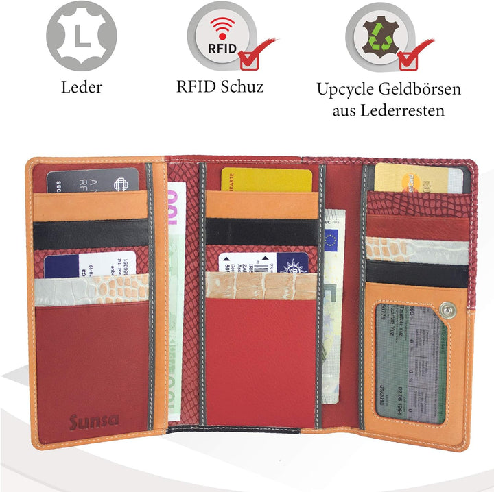 Sunsa Geldbörse. Damen Geldbeutel. Leder Portemonnaie mit RFID Schutz. Kleiner Brieftasche mit Kredi