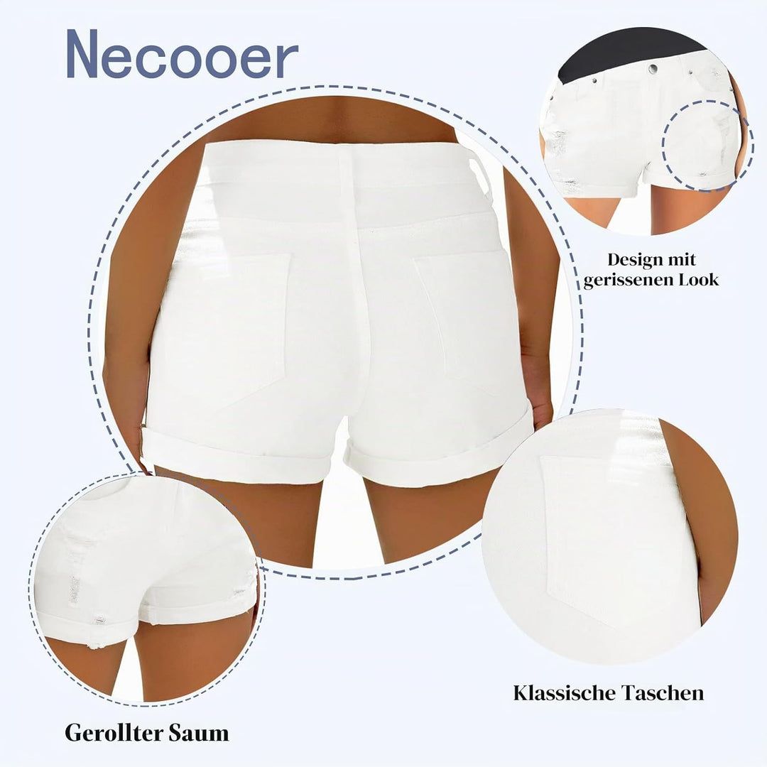 Necooer Damen Casual Ripped Denim Shorts Mittlere Taille Kurze Jeanshose mit Taschen S Weiss, S Weis