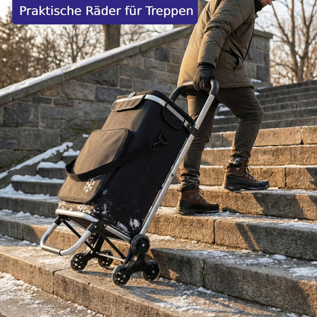Einkaufstrolley Treppensteiger 64L gross, Einkaufstasche mit Dreirad klappbar, Einkaufswagen bis 60k