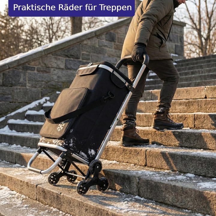 Einkaufstrolley Treppensteiger 64L gross, Einkaufstasche mit Dreirad klappbar, Einkaufswagen bis 60k